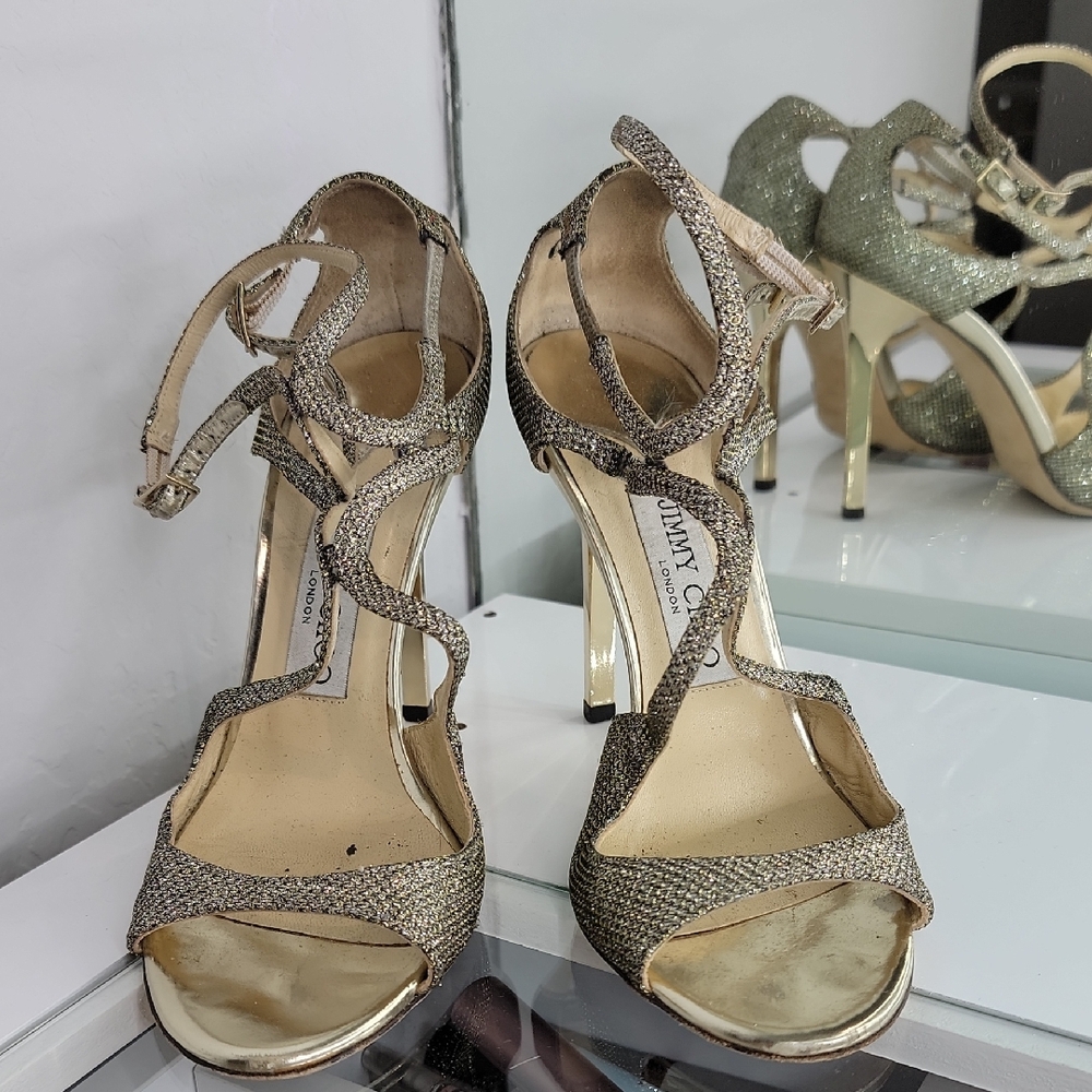Jimmy Choo Glittering Lang Gold Heels